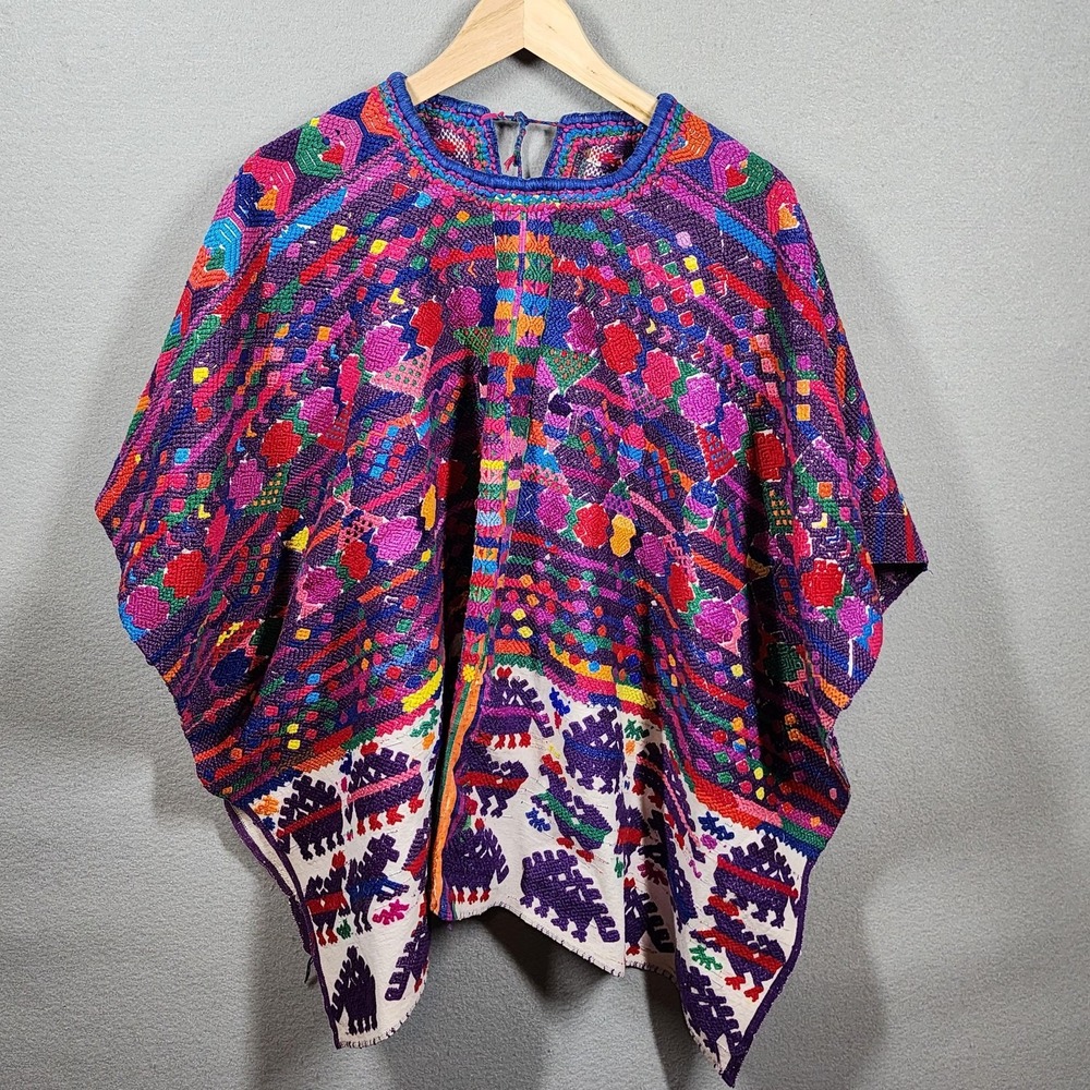 Vintage Guatemalan Huipil‎ Jacket Handwoven Textile Cape Poncho Indigenous Art